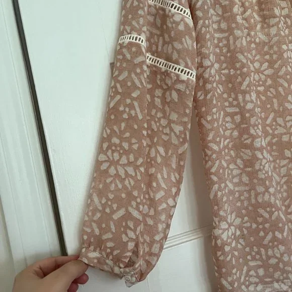 Two by Vince Camuto sheer gauzy pink boho preppy tunic top long sleeve, size XS - Picture 8 of 12